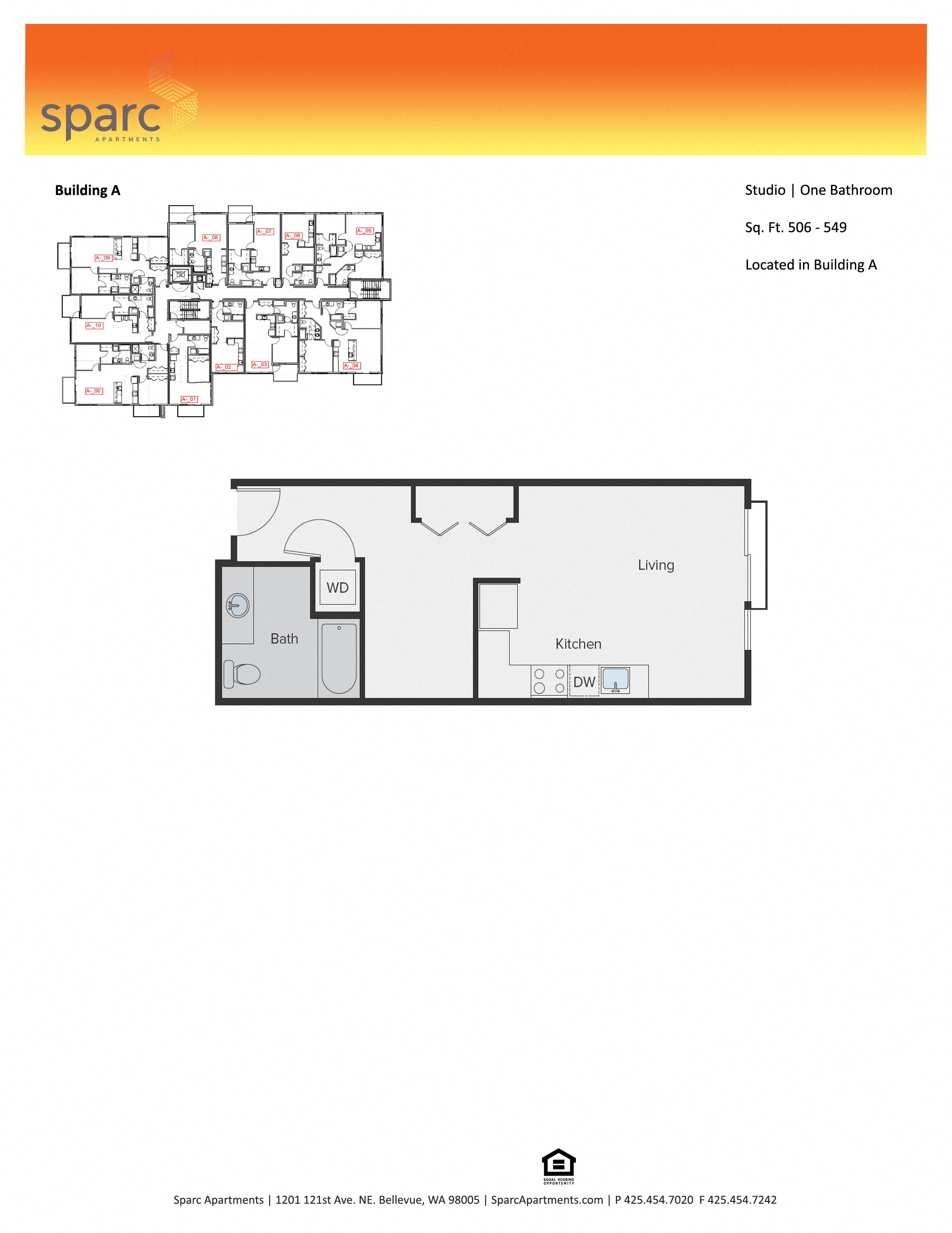 Floor plan for studio, 1 bath, 545 sqft